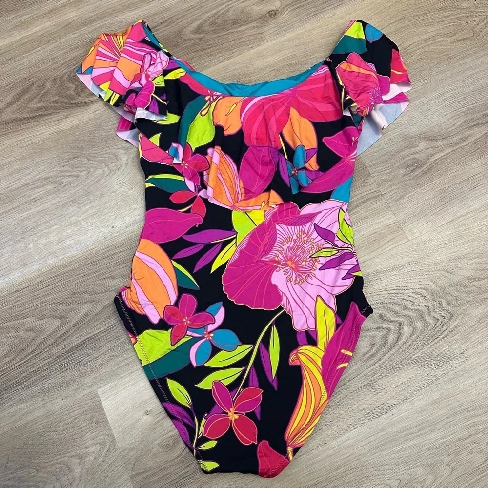 Trina Turk Ruffled Off Shoulder Floral Swimsuit